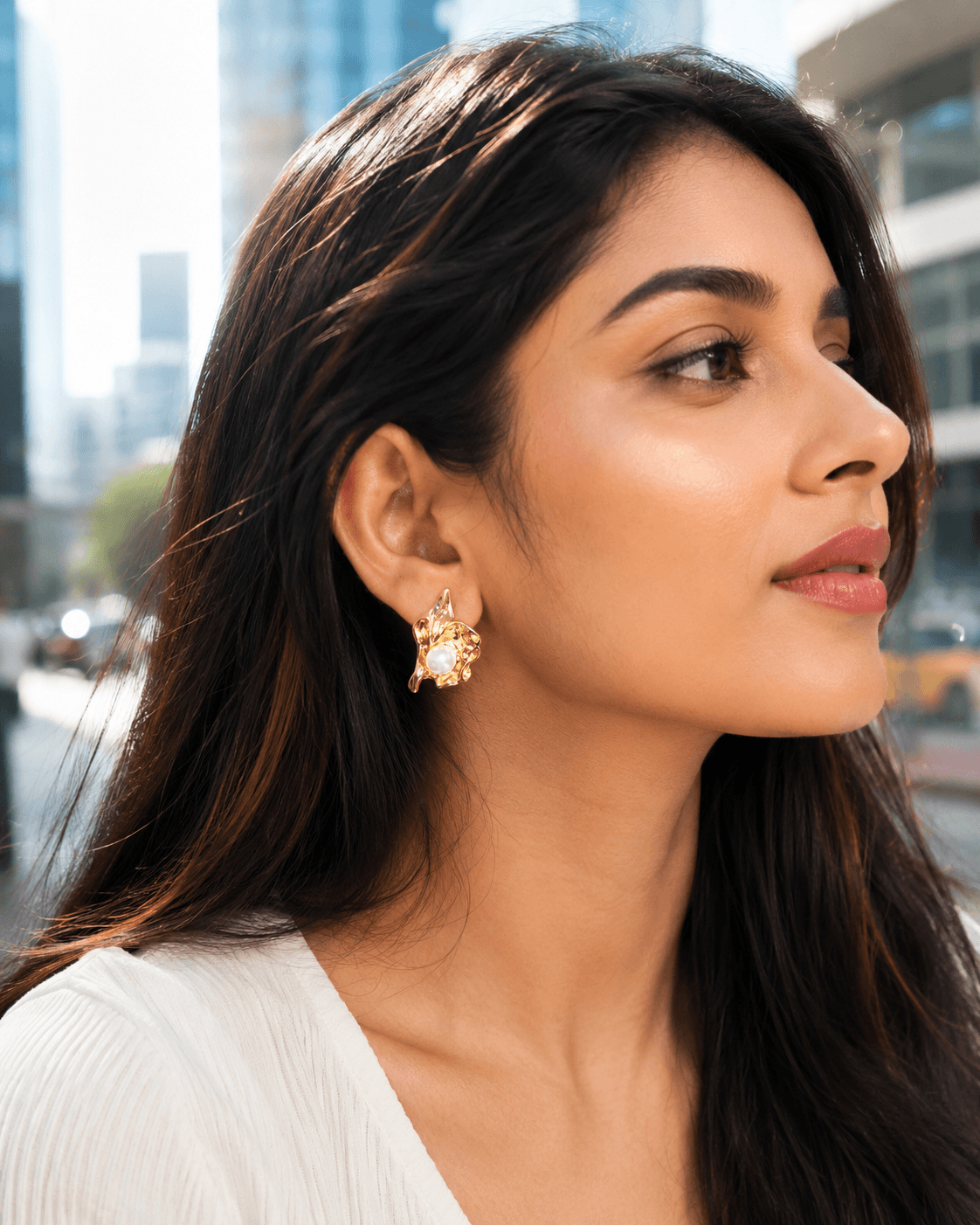 Gold floral pearl earrings