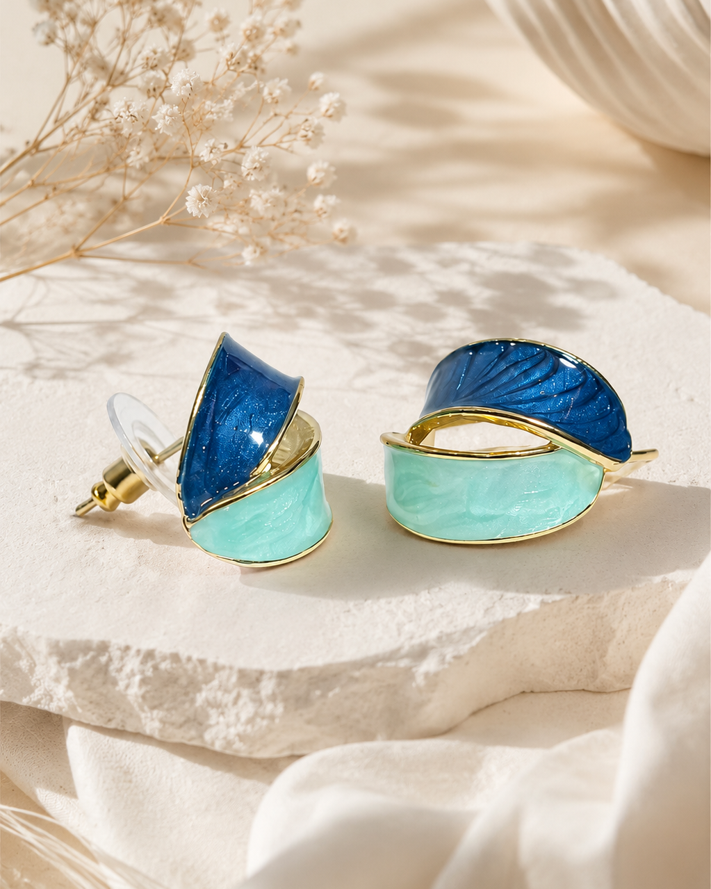 Ocean Wave Stud Earrings