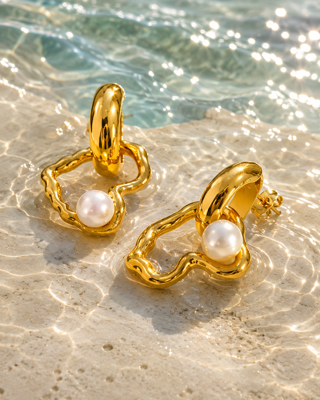 Anti-Tarnish Pearl Wave Earrings