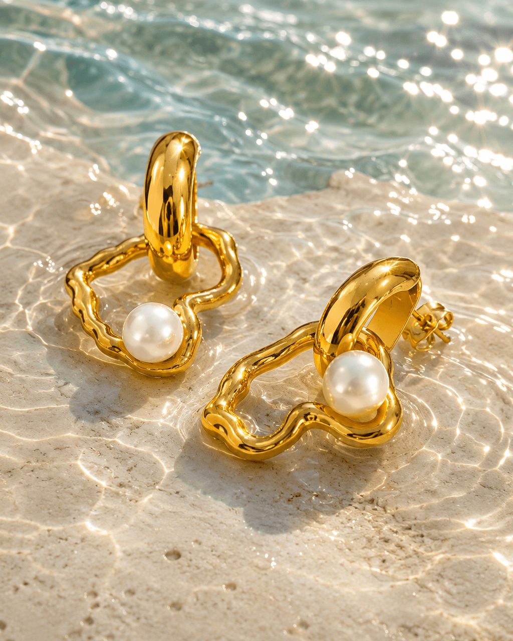 Anti-Tarnish Pearl Wave Earrings