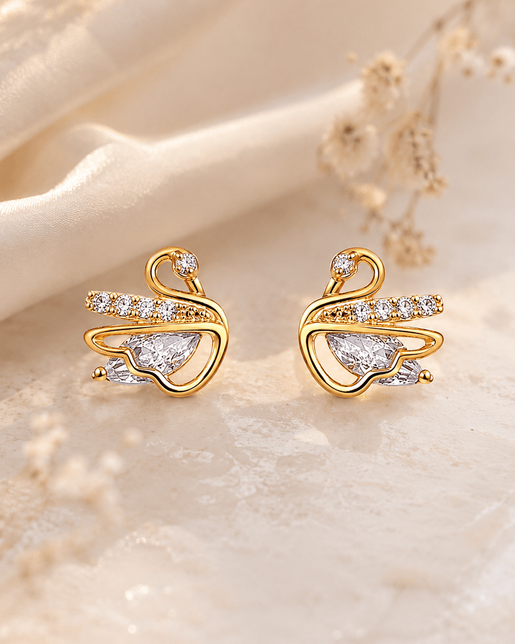 Rose Gold Swan Earrings