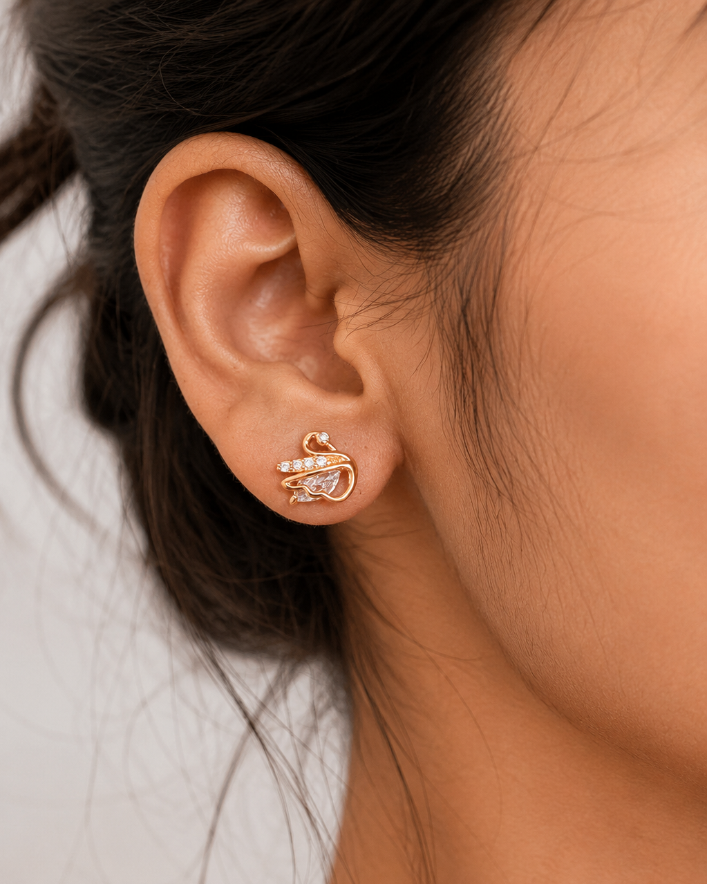 Rose Gold Swan Earrings