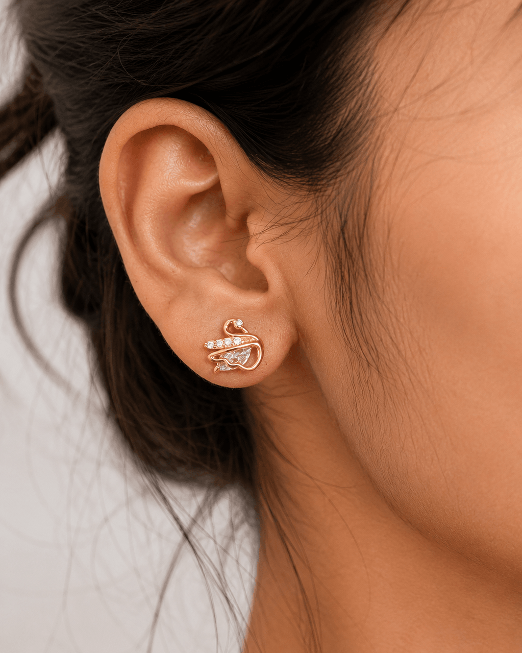 Rose Gold Swan Earrings