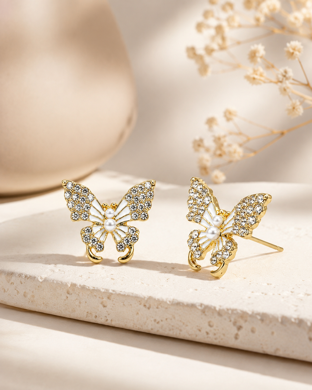 Pearl Butterfly Stud Earrings