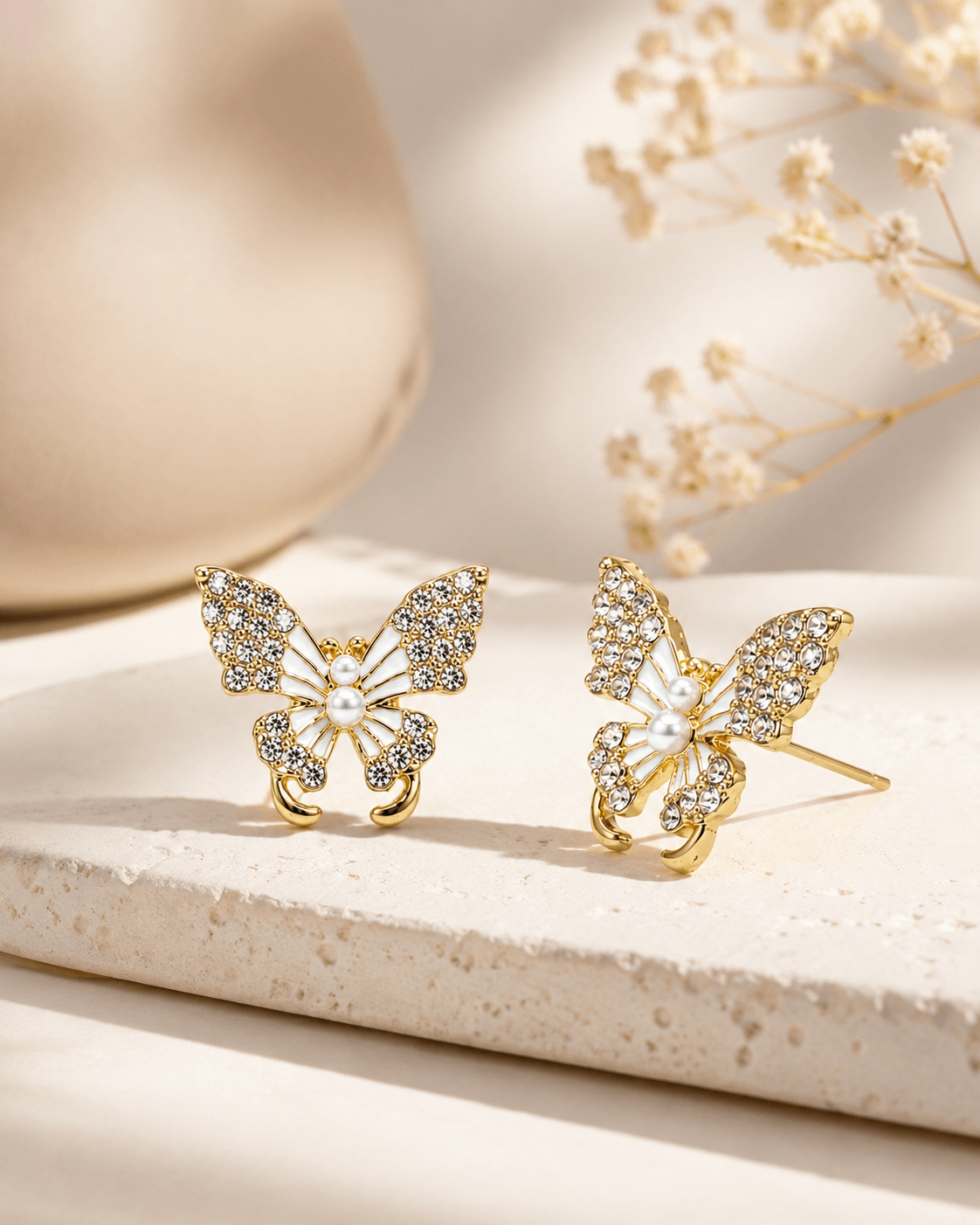 Pearl Butterfly Stud Earrings