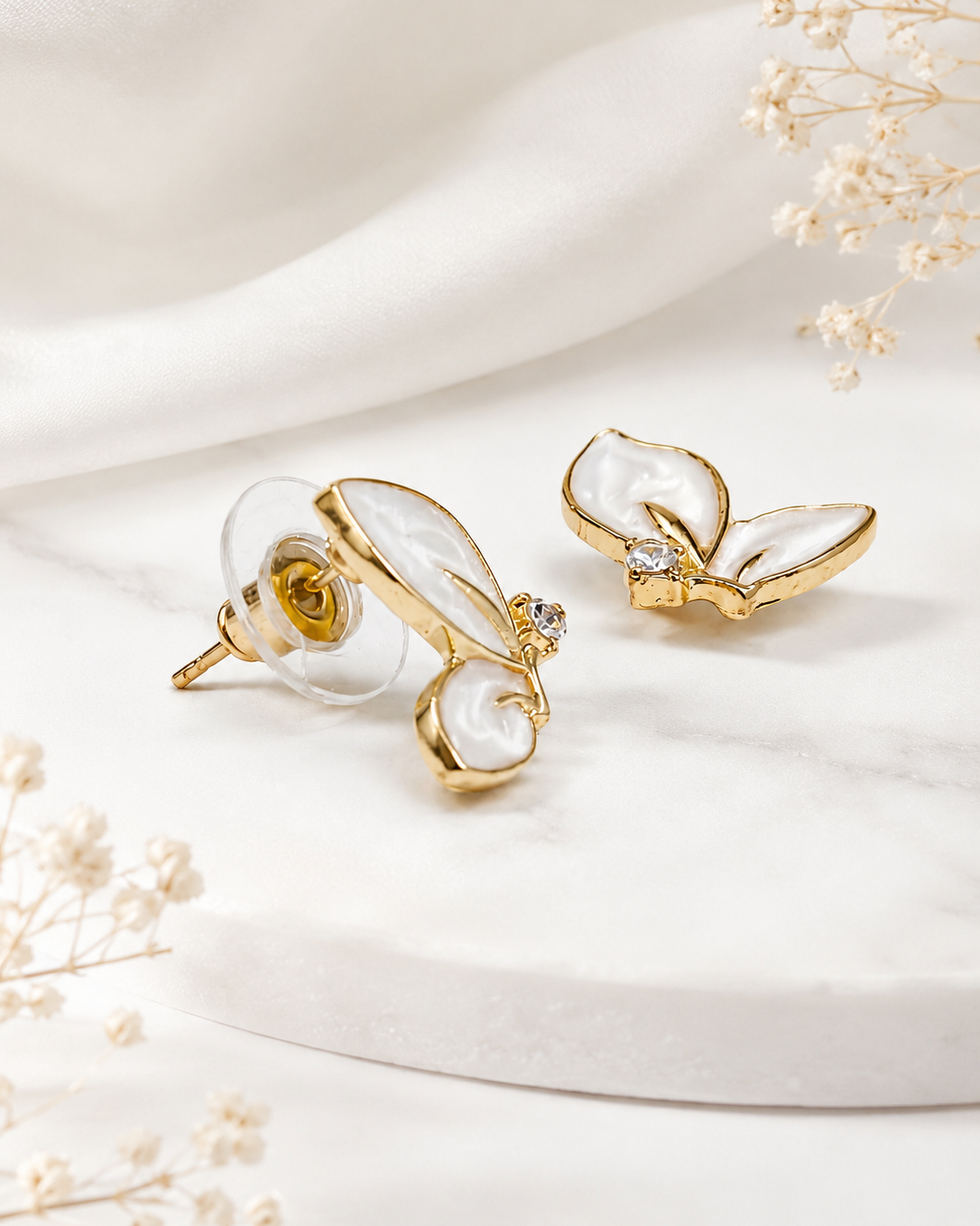 White Butterfly Stud Earrings