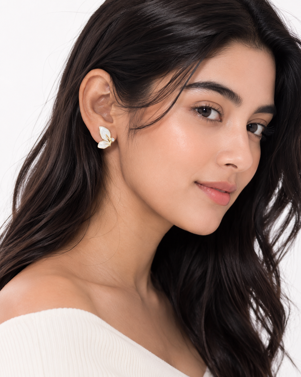 White Butterfly Stud Earrings