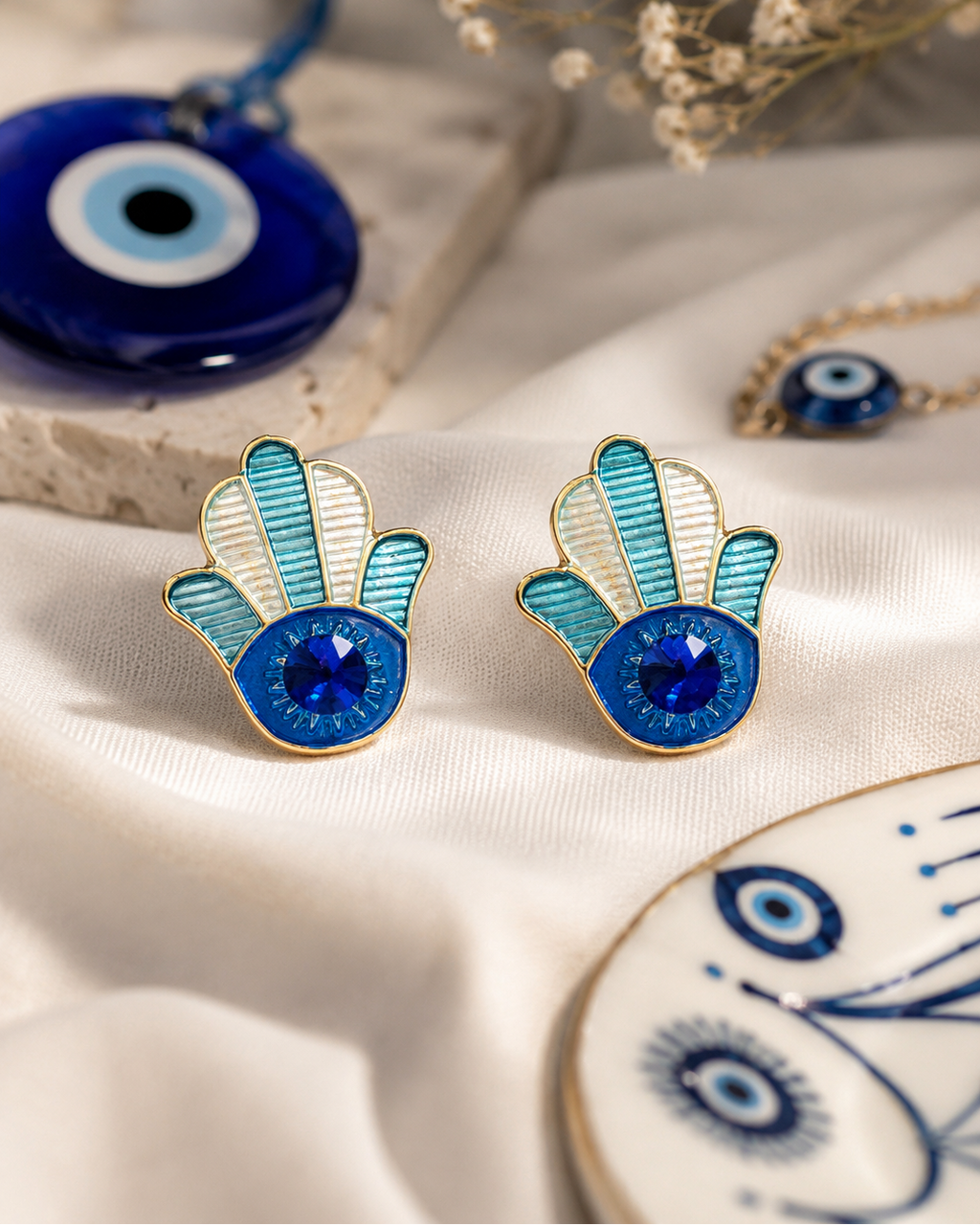 Nazar Hamsa Stud Earrings