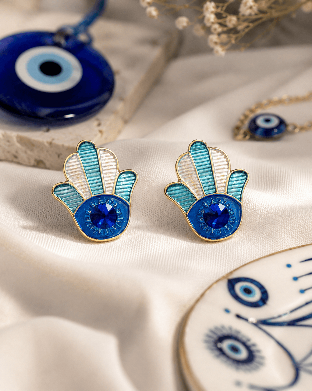 Nazar Hamsa Stud Earrings